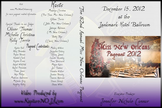 DVD insert for miss NO pageant 82nd annual held dec 2012- 2013 title holders